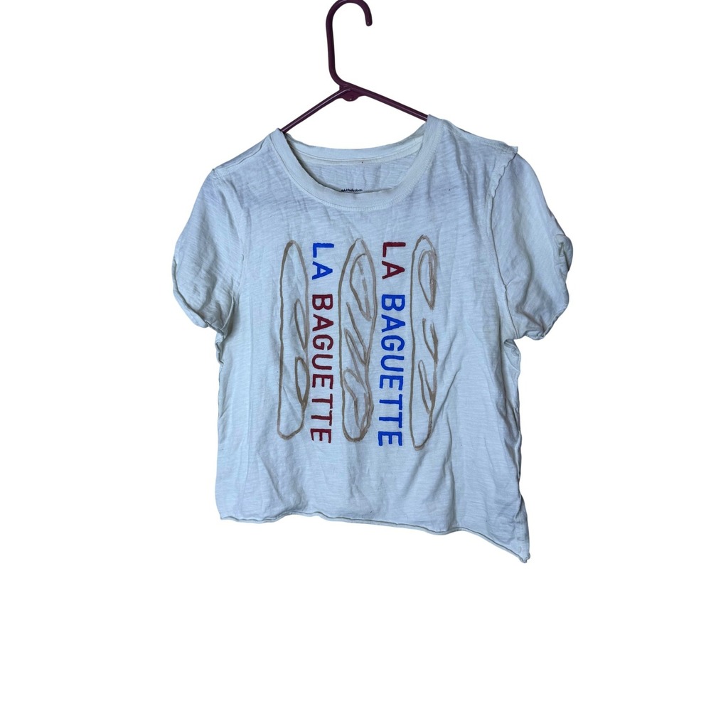 Maeve Shirt Womens XS White La Baguette French Graphic Tee Top Short Sleeve